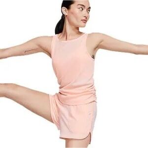 Nike Yoga Ribbed Tank Top Low-Back Women’s Small Peach Ruching Activewear